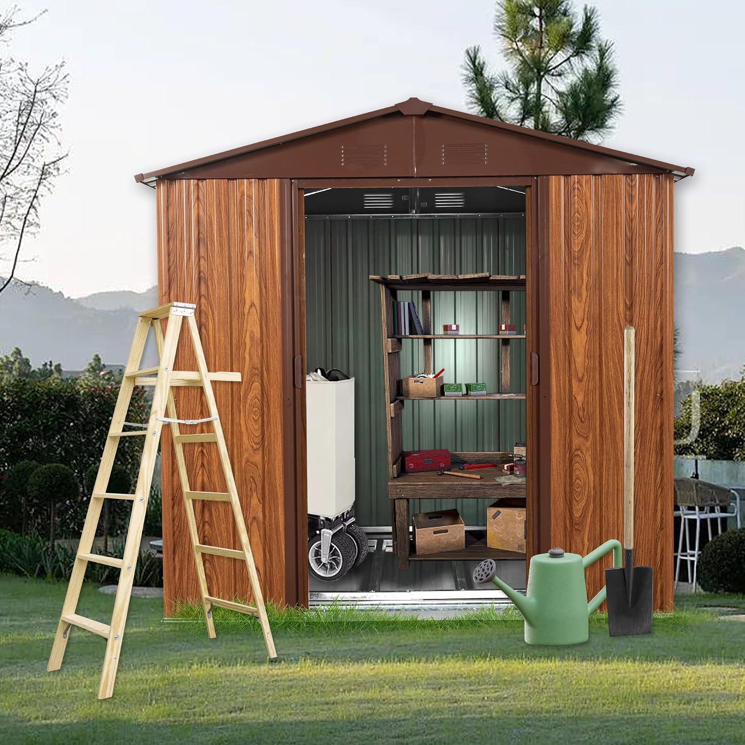 Garden Tools - Caseta de almacenamiento metálica para exteriores